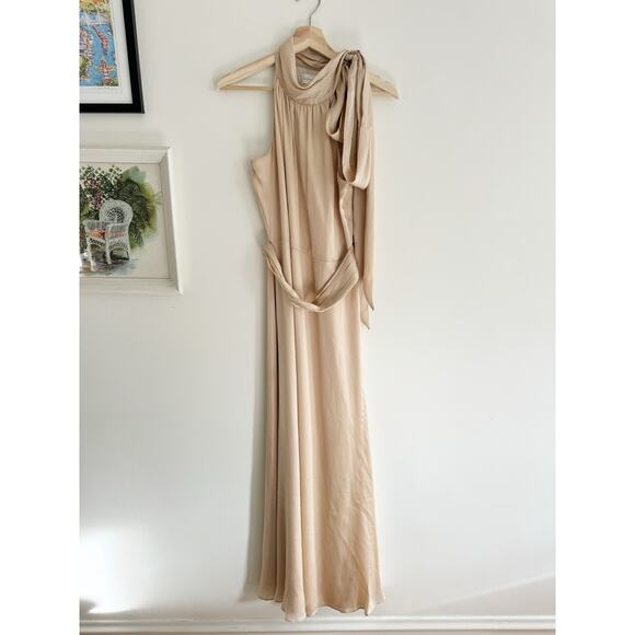 SACHIN & BABI Kayla Champagne Tie Neck Maxi Crinkle Dress Size 6 - Picture 3 of 8